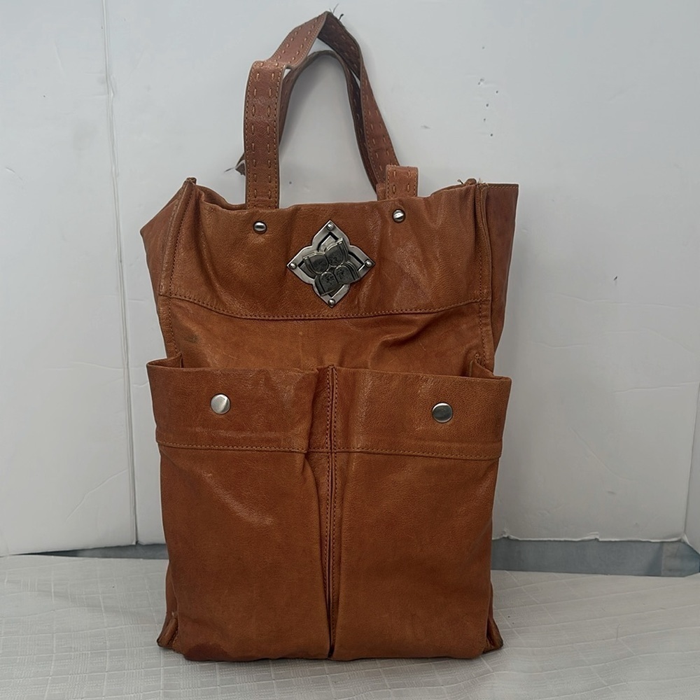 BCBG MaxAzaia British Tan Leather Shopper Tote Bag
